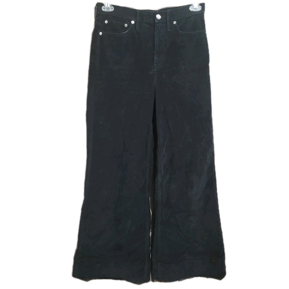 J. CREW Wide-Leg Corduroy Trouser Pants Size 28 x 28 Black High-Rise Prep Office